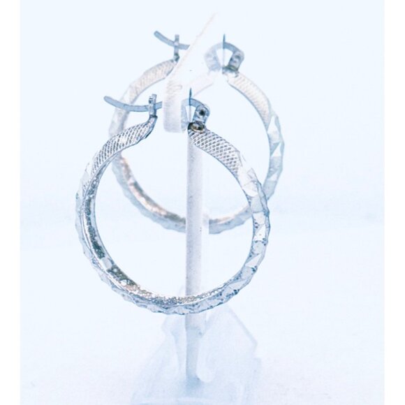 Estate Vintage Sterling Silver Diamond-Cut Hoop Earrings 4.37g Textured Design - Picture 3 of 12